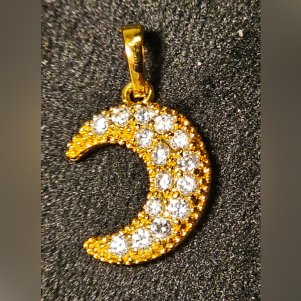 Crystal necklace Gold moon with gold chain Marked  XUPING sparkly bling